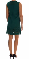 Green Floral Cutout Silk Wool Dress 3