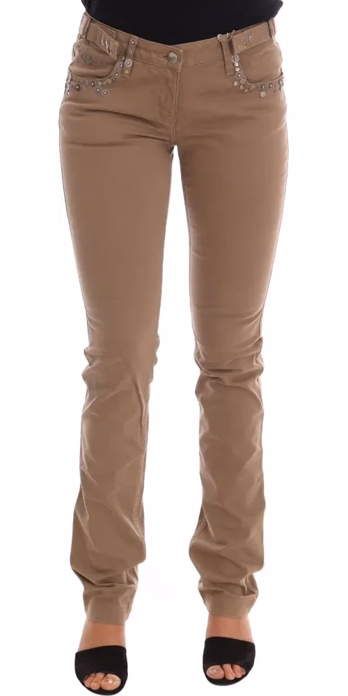 Beige Cotton Stretch Slim Fit Jeans