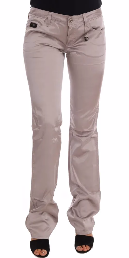 Beige Cotton Slim Fit Jeans