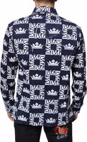 Blue Crown Logo Print Slim Fit Cotton Shirt 3