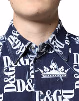 Blue Crown Logo Print Slim Fit Cotton Shirt 4