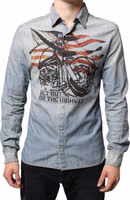 Light Blue Printed Cotton Denim Long Sleeves Shirt 1