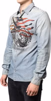Light Blue Printed Cotton Denim Long Sleeves Shirt 2