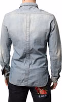 Light Blue Printed Cotton Denim Long Sleeves Shirt 3
