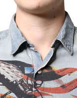 Light Blue Printed Cotton Denim Long Sleeves Shirt 4