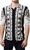 White Black Silk Studded Stone Crystal Shirt 1