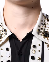 White Black Silk Studded Stone Crystal Shirt 4