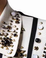 White Black Silk Studded Stone Crystal Shirt 5