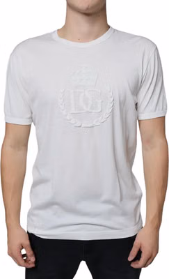 White Logo Embossed Cotton Crewneck T-shirt