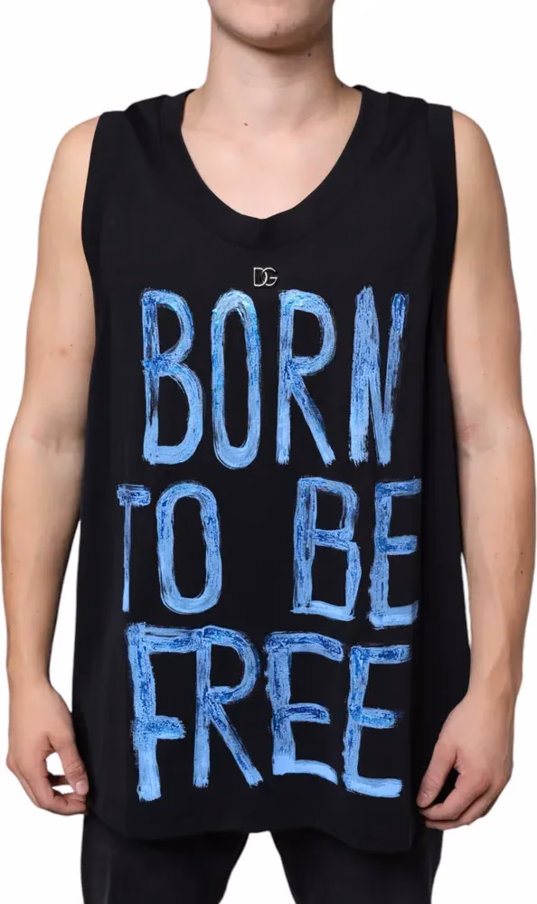 Black Cotton Born To Be Free Sleeveless T-shirt