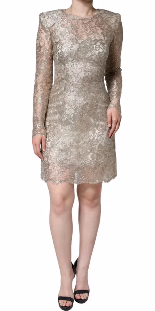 Gold Floral Lace A-line Sheath Mini Dress