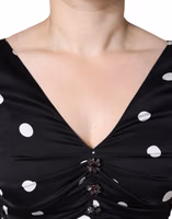 Black Silk Polka Dot Vneck Tassel Midi Dress 3