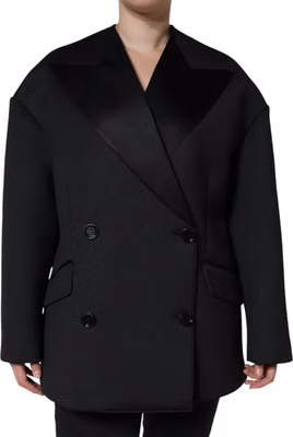 Black Polyester Double Breasted Coat Jacket