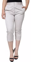 White Cotton Mid Waist Cropped Skinny Pants 1