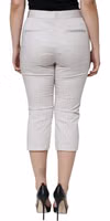 White Cotton Mid Waist Cropped Skinny Pants 3