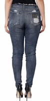 Blue Cotton Stretch Tattered Skinny Jeans 3