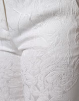 White Floral Brocade Cotton Cropped Pants 4