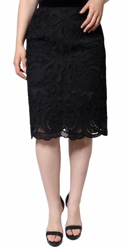 Black Floral Lace High Waist Pencil Cut Skirt