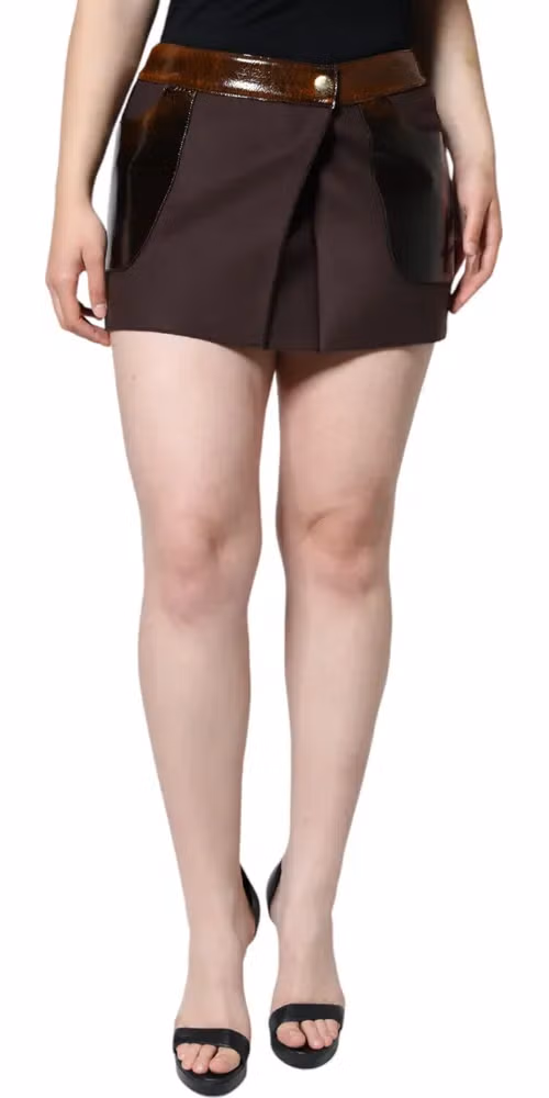 Brown Virgin Wool Mid Waist A-line Mini Skirt