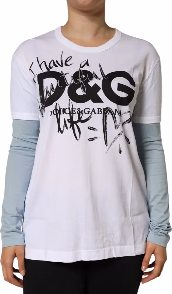 White Cotton Logo Print Round Neck T-shirt