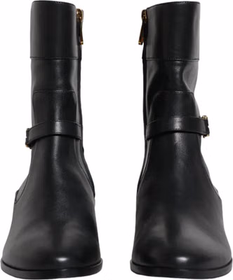 Black Leather Logo Mid Calf Boots Shoes