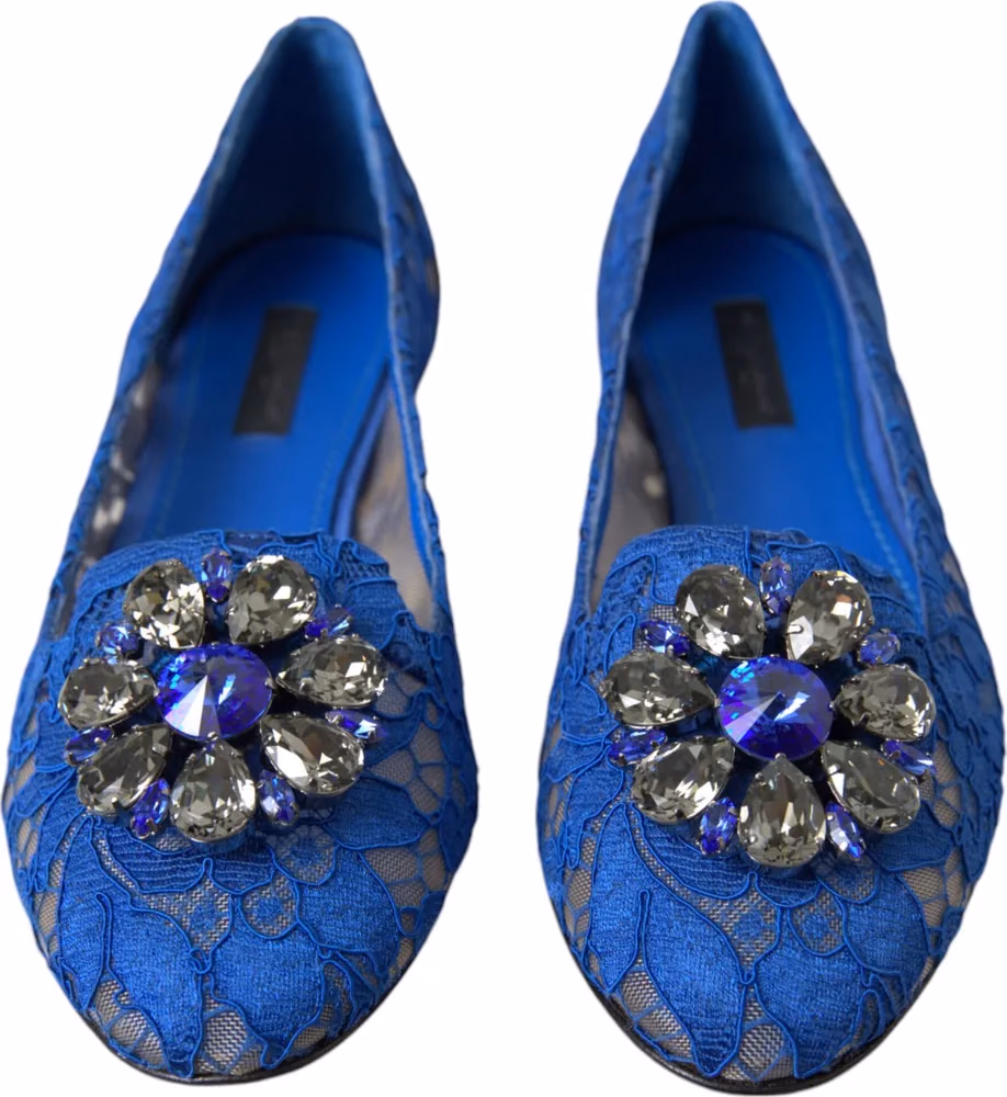 Blue Lace Crystal Ballet Flats Loafers Shoes