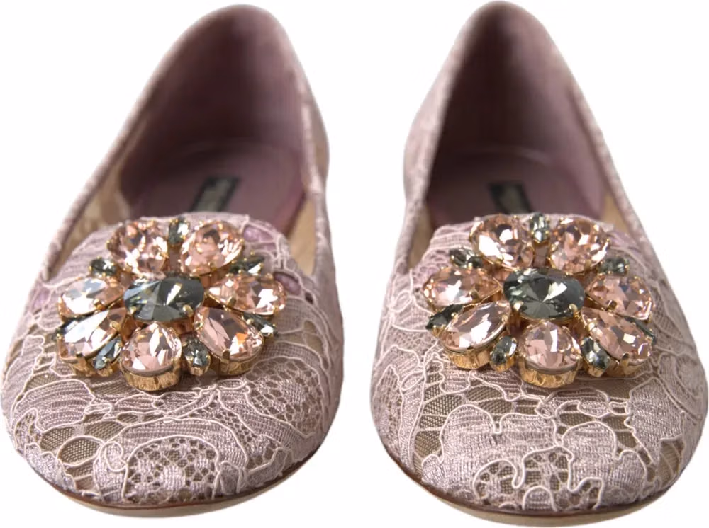 Pink Lace Crystal Ballet Flats Loafers Shoes