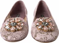 Pink Lace Crystal Ballet Flats Loafers Shoes 1