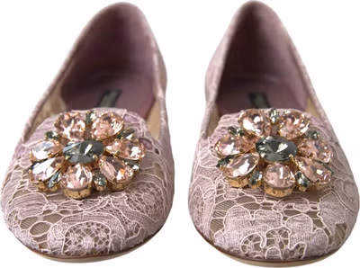 Pink Lace Crystal Ballet Flats Loafers Shoes