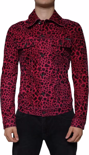 Fuchsia Leopard Button Down Collared Jacket