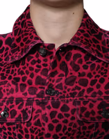 Fuchsia Leopard Button Down Collared Jacket 4