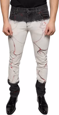 Black White Printed Skinny Men Denim Jeans