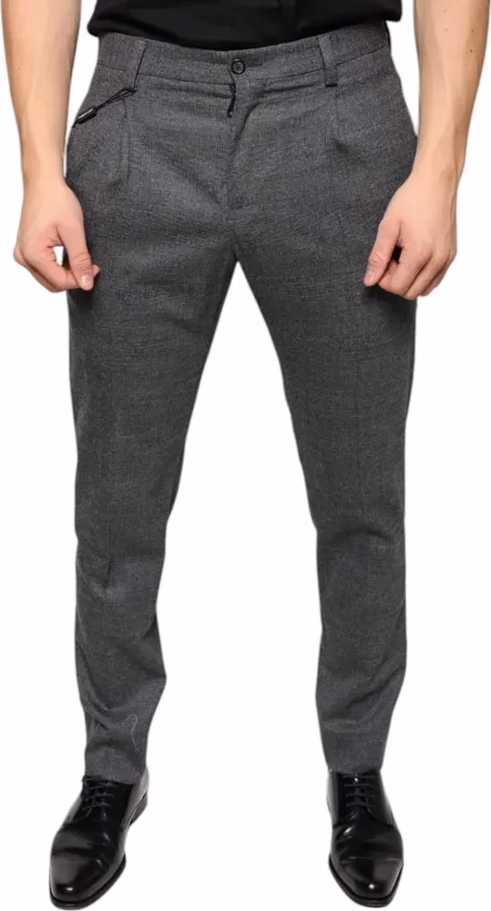 Gray Check Tartan Wool Skinny Pants
