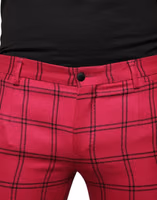 Pink Checkered Wool Skinny Pants 4