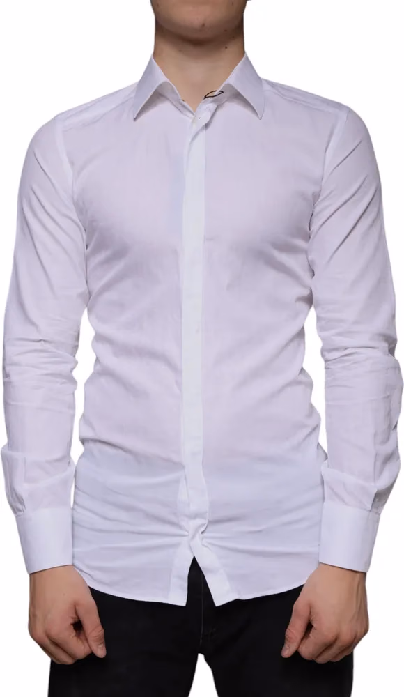 White Cotton Men Dress GOLD Formal Shirt