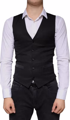 Black Wool Waistcoat Dress Formal Vest