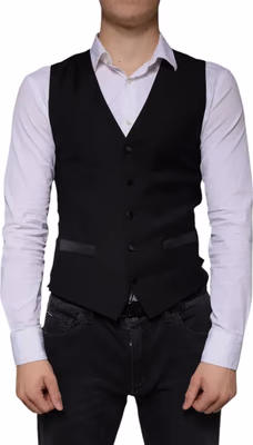 Black Wool Waistcoat Dress Formal Vest