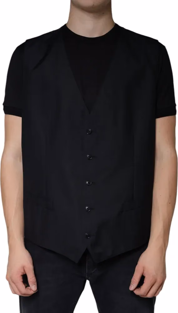 Black Wool Waistcoat Dress Formal Vest