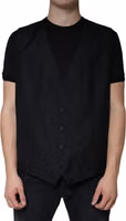 Black Wool Waistcoat Dress Formal Vest 1