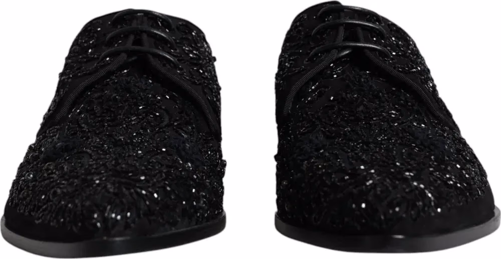 Black Embellished Suede Derby Formal Shoes