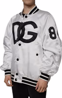 White Polyester Logo Full Zip Bomber Jacket 2
