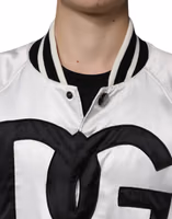 White Polyester Logo Full Zip Bomber Jacket 4