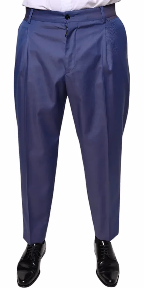 Blue Wool Tapered Formal Dress Pants
