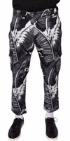 Gray Banana Leaf Cotton Stretch Capri Pants 1