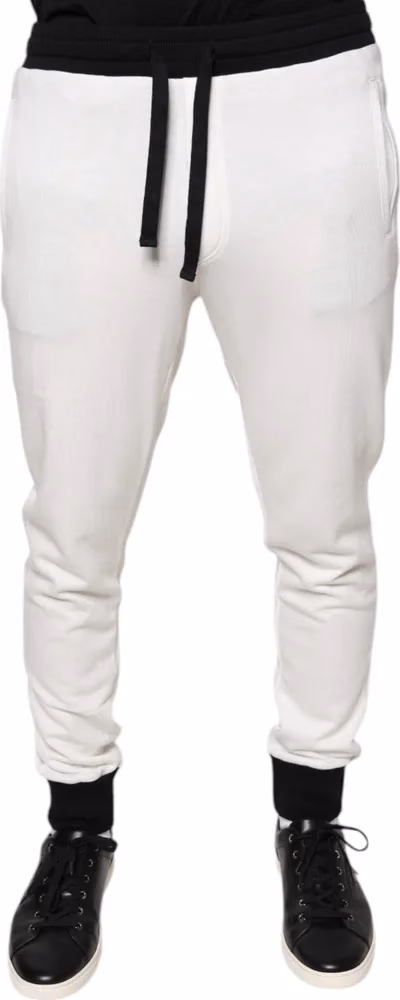 White Cotton Slim Men Jogger Sweatpants Pants