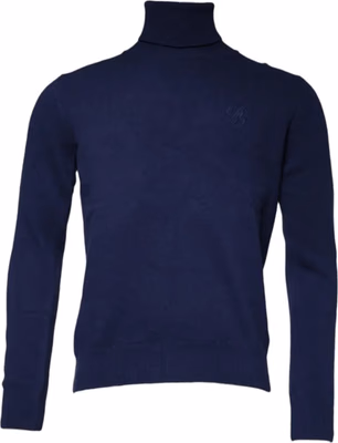 Blue Wool Knit Turtleneck Pullover Sweater