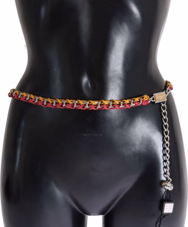 Red Yellow Leather Crystal Belt