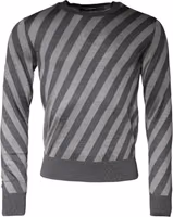 Gray Stripes Long Sleeve Round Neck Pullover Sweater 1