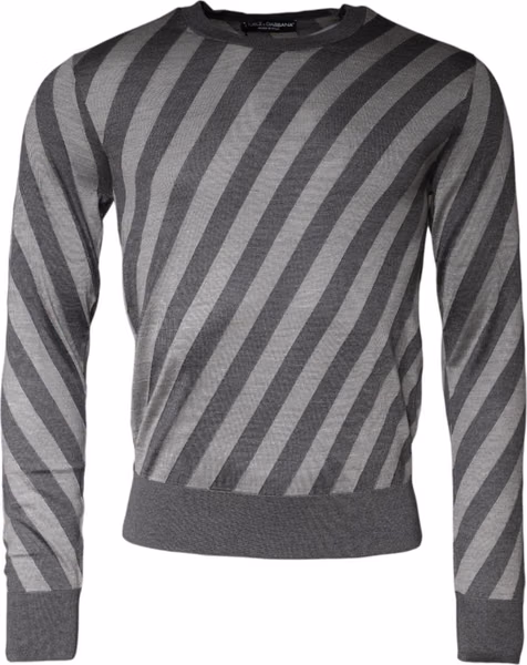 Gray Stripes Long Sleeve Round Neck Pullover Sweater