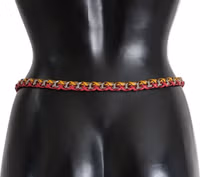Red Yellow Leather Crystal Belt 3